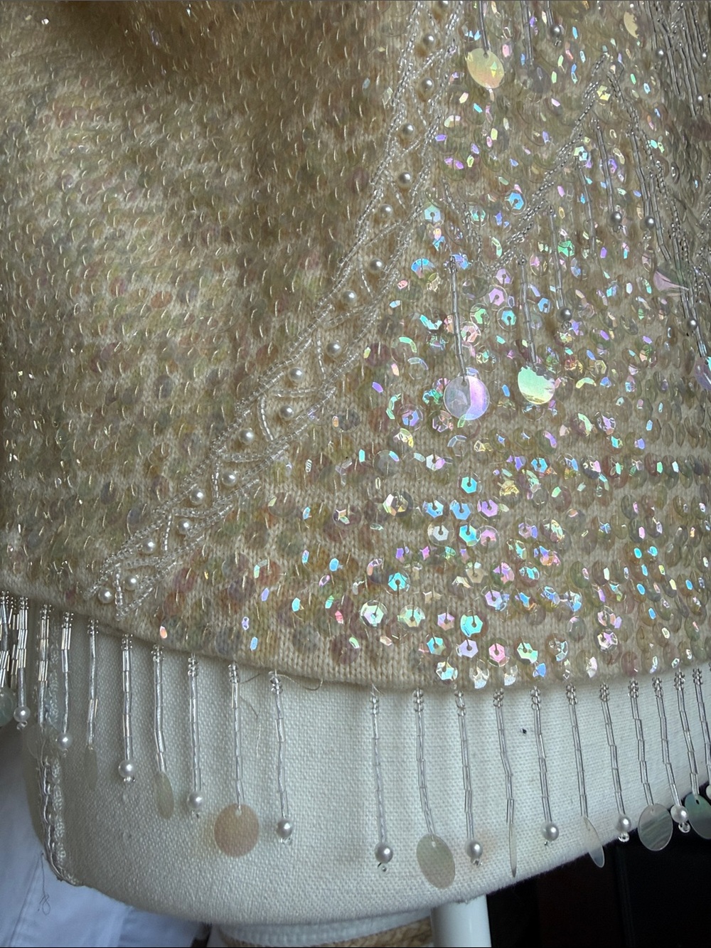 Vintage Handmade Haute Couture Beaded Ivory Sequin Top 100% Wool Size 36 - Picture 11 of 15